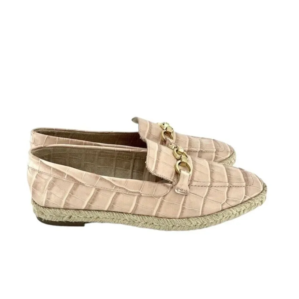 Schutz Loafers Patty Crocodile Embossed Pink Leather Flats SZ 7.5 New